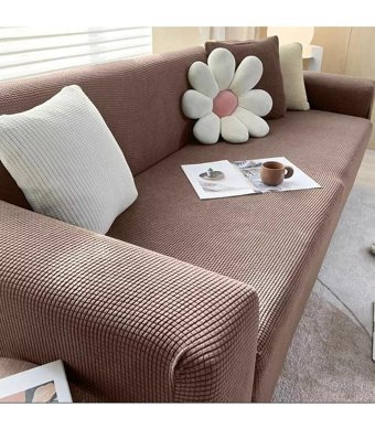 Akyol Home Pamuklu - Polyester Likralı Süngersiz Armürlü Giydirmeli Lastikli Kahverengi Tekli Koltuk Örtüsü 80x120 cm