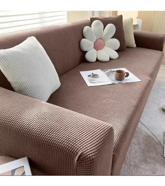 Akyol Home Pamuklu - Polyester Likralı Süngersiz Armürlü Giydirmeli Lastikli Kahverengi Tekli Koltuk Örtüsü 80x120 cm