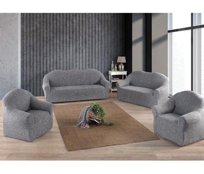 Güzel Aral GAJ-3311 Pamuklu - Polyester Jakarlı Kırçıllı Giydirmeli Lastikli Gri 3-3-1-1 Koltuk Örtüsü 180x230 cm