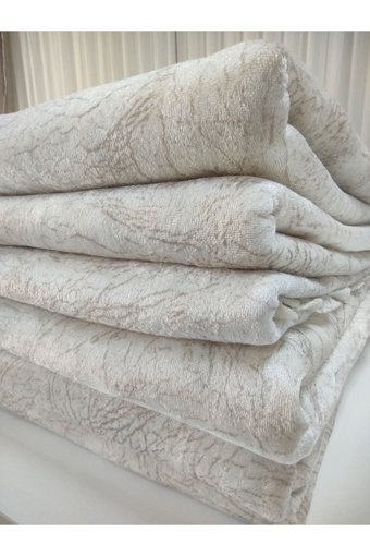 Selçuklu Tekstil Polyester Polar Pofuduk Süngerli Çizgili Bej Üçlü Koltuk Örtüsü 175x210 cm