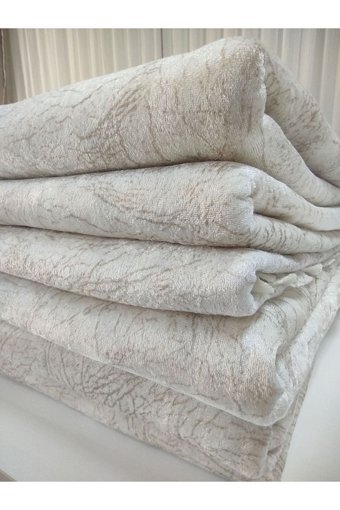 Selçuklu Tekstil Polyester Polar Pofuduk Süngerli Çizgili Bej Üçlü Koltuk Örtüsü 175x210 cm