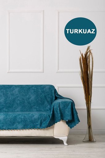 Velerde Home Vessel Pamuklu - Polyester Polar Süngersiz Geometrik Desenli Turkuaz Tekli Koltuk Örtüsü 180x300 cm