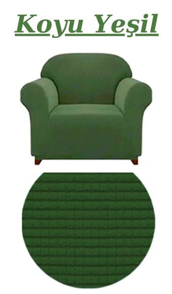 E Bahar Polyester Likralı Jakarlı Süngersiz Armürlü Giydirmeli Yeşil Tekli Koltuk Örtüsü 180x230 cm
