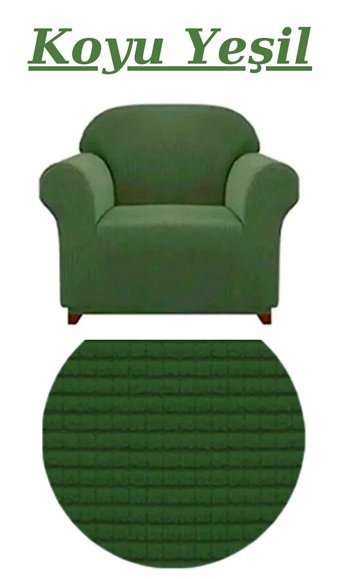 E Bahar Polyester Likralı Jakarlı Süngersiz Armürlü Giydirmeli Yeşil Tekli Koltuk Örtüsü 180x230 cm