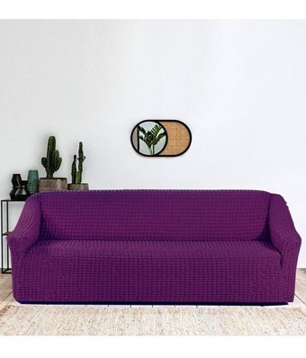 Elgeyar Polyester Bürümcük Jakarlı Süngersiz Armürlü Giydirmeli Mor Üçlü Koltuk Örtüsü 180x230 cm