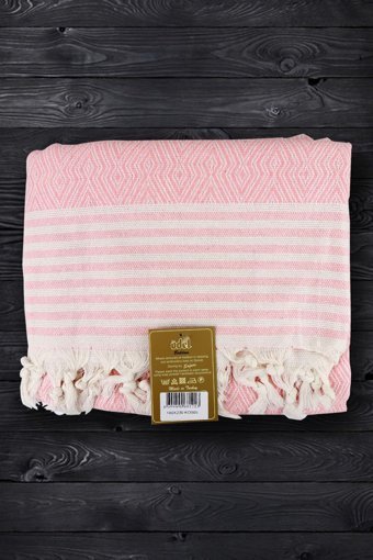 Ödel Buldan Pamuklu Örgü Jakarlı Süngersiz Çizgili Pembe Tekli Koltuk Örtüsü 180x230 cm