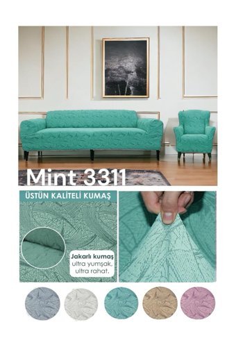 Seltenet Pamuklu - Polyester Likralı Jakarlı Süngersiz Çiçek Desenli Giydirmeli Su Geçirmez Yeşil Tekli Koltuk Örtüsü 230x180 cm
