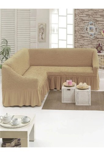 Uytm Polyester Bürümcük-Likralı Drapeli Süngerli Çizgili Giydirmeli Gri Tekli Koltuk Örtüsü 180x350 cm