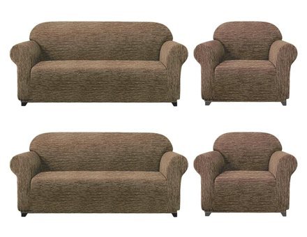 Karahanlı Polyester Jakarlı Süngersiz Mermer Desenli Giydirmeli Kahverengi Dörtlü Koltuk Örtüsü 180x230 cm