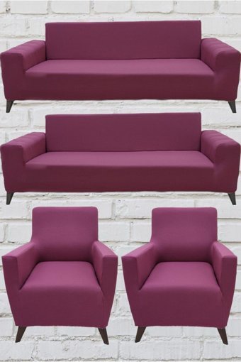 Şahane Ev Mikro Polyester Likralı Jakarlı Süngersiz Düz Giydirmeli Lastikli Gül Kurusu Üçlü Koltuk Örtüsü 140 cm