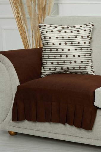 Aisha's Design KTK-7 Polyester Örgü Pileli Süngersiz Düz Kahverengi Tekli Koltuk Örtüsü 34x48 cm