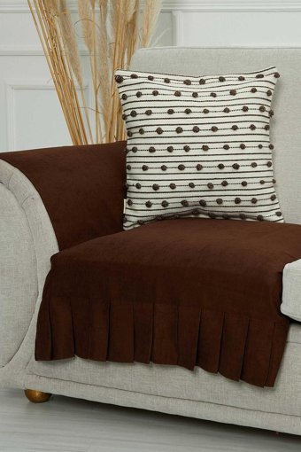 Aisha's Design KTK-7 Polyester Örgü Pileli Süngersiz Düz Kahverengi Tekli Koltuk Örtüsü 34x48 cm