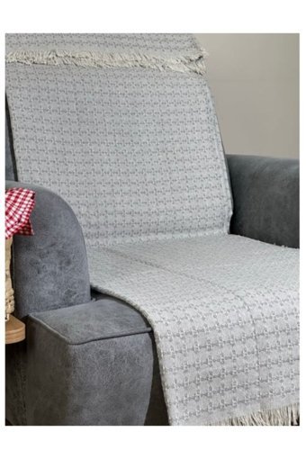 Leva Mağazacılık Forbest Pamuklu Saçaklı Süngersiz Petek Desenli Gri Tekli Koltuk Örtüsü 170x210 cm