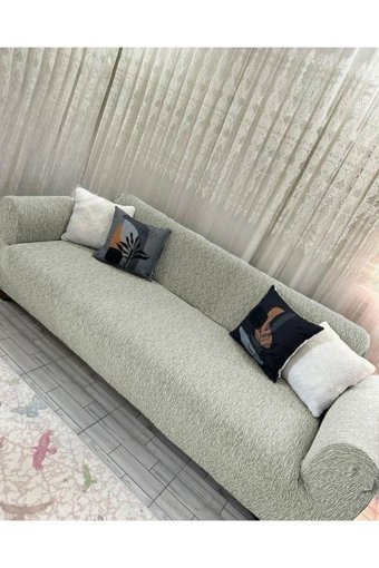 Faiend Jakarlı Süngersiz Kırçıllı Giydirmeli Gri Üçlü Koltuk Örtüsü 180x220 cm
