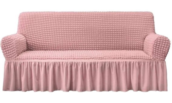 Uytm Polyester Bürümcük-Likralı Drapeli Süngerli Çizgili Giydirmeli Pembe Tekli Koltuk Örtüsü 230x180 cm