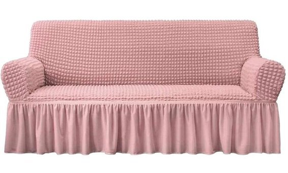 Uytm Polyester Bürümcük-Likralı Drapeli Süngerli Çizgili Giydirmeli Pembe Tekli Koltuk Örtüsü 230x180 cm