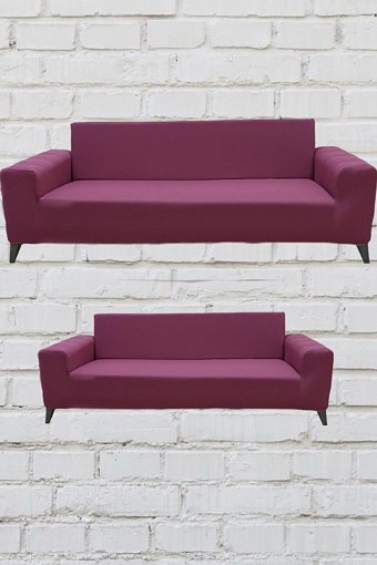 Şahane Ev Mikro Polyester Likralı Jakarlı Süngersiz Düz Giydirmeli Lastikli Gül Kurusu Üçlü Koltuk Örtüsü 55x69 cm