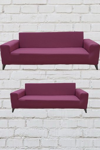 Şahane Ev Mikro Polyester Likralı Jakarlı Süngersiz Düz Giydirmeli Lastikli Gül Kurusu Üçlü Koltuk Örtüsü 55x69 cm