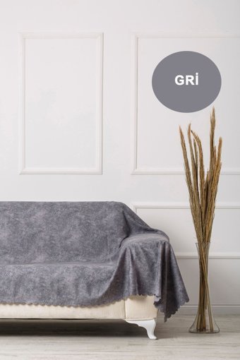 Velerde Home Pamuklu - Polyester Polar Süngersiz Geometrik Desenli Gri Tekli Koltuk Örtüsü 180x300 cm