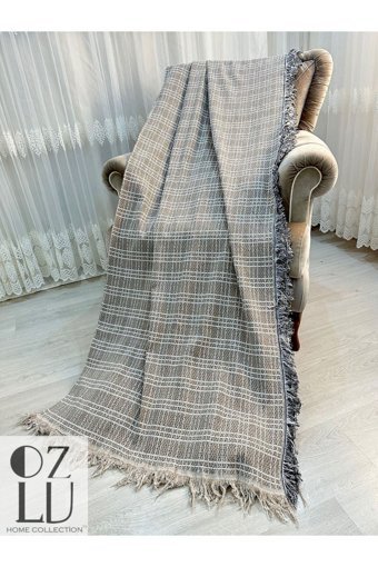 Özlü Home Pamuklu Örgü Saçaklı Süngersiz Armürlü Kahverengi Tekli Koltuk Örtüsü 170x220 cm