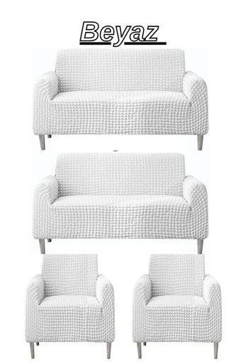 Iydgah Polyester Bürümcük Süngersiz Kapitone Giydirmeli Krem 3-3-1-1 Koltuk Örtüsü 180x230 cm