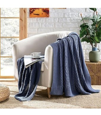 Betires Home TP-21001 Akrilik-Pamuklu Süngersiz Lacivert Tekli Koltuk Örtüsü 130x170 cm