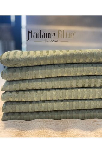 Madame Blue Kadife Süngerli Çizgili Haki Tekli Koltuk Örtüsü 170x210 cm