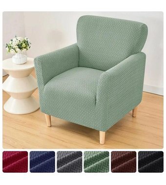 Akyol Home Pamuklu - Polyester Süngersiz Hasır Desenli Giydirmeli Lastikli Yeşil Tekli Koltuk Örtüsü 60x80 cm
