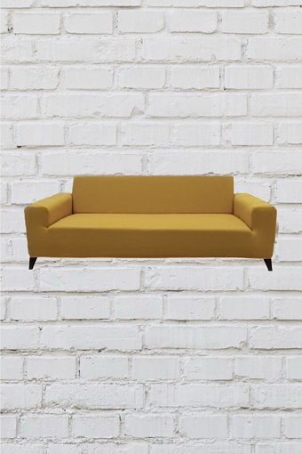 Şahane Ev Mikro Polyester Likralı Jakarlı Süngersiz Düz Giydirmeli Lastikli Hardal İkili Koltuk Örtüsü 140 cm