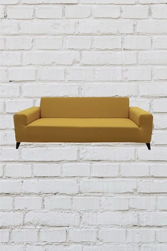 Şahane Ev Mikro Polyester Likralı Jakarlı Süngersiz Düz Giydirmeli Lastikli Hardal İkili Koltuk Örtüsü 140 cm