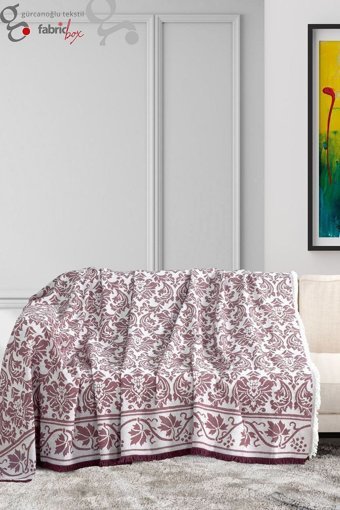 Fabric Box Pamuklu Saçaklı Süngersiz Damask Desenli Lacivert Tekli Koltuk Örtüsü 170x220 cm