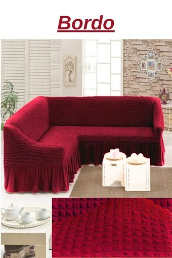 E Bahar Polyester Bürümcük Jakarlı Süngersiz Armürlü Giydirmeli Bordo Dörtlü Koltuk Örtüsü 400x550 cm