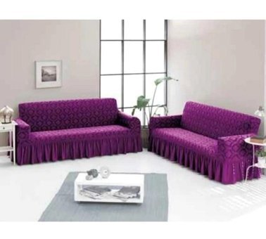 Uy Style Tekstil Likralı Drapeli Süngerli Düz Giydirmeli Mor İkili Koltuk Örtüsü 180x230 cm