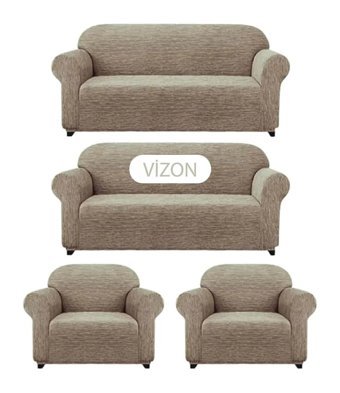 Uyumev Pamuklu - Polyester Likralı Jakarlı Süngerli Çizgili Giydirmeli Kahverengi Dörtlü Koltuk Örtüsü 180x230 cm
