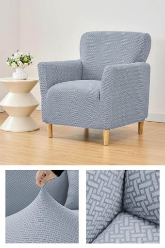Faiend Pamuklu Jakarlı Süngersiz Tuğla Desenli Giydirmeli Mavi Tekli Koltuk Örtüsü 80x120 cm
