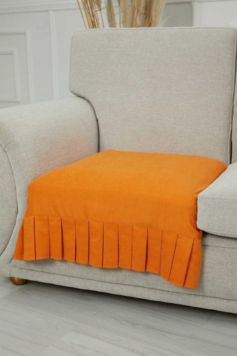 Aisha's Design KO-27 Polyester Örgü Pileli Süngersiz Düz Turuncu Tekli Koltuk Örtüsü 90x75 cm