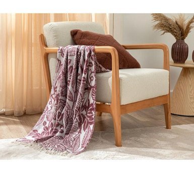 English Home Flores Akrilik Kanvas Saçaklı Süngersiz Armürlü Kaymaz Bordo Tekli Koltuk Örtüsü 130x170 cm