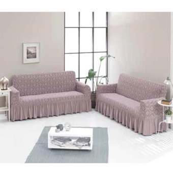 Elgeyar Pamuklu - Polyester Likralı Jakarlı Süngersiz Armürlü Giydirmeli Pembe Altılı Koltuk Örtüsü 180x215 cm