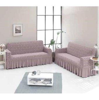 Elgeyar Pamuklu - Polyester Likralı Jakarlı Süngersiz Armürlü Giydirmeli Pembe Altılı Koltuk Örtüsü 180x215 cm