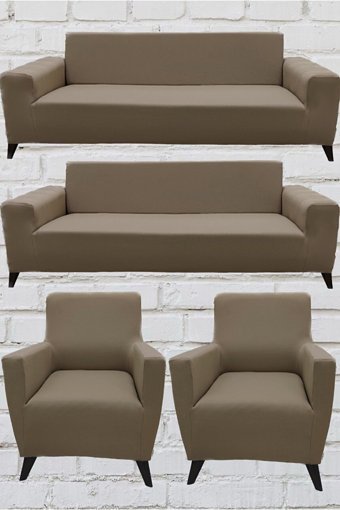 Şahane Ev Mikro Polyester Likralı Jakarlı Süngersiz Düz Giydirmeli Lastikli Kahverengi Üçlü Koltuk Örtüsü 140 cm