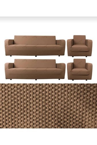 Akbu Polyester Likralı Süngersiz Petek Desenli Giydirmeli Lastikli Kahverengi Dörtlü Koltuk Örtüsü 180x230 cm