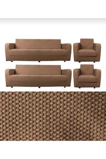 Akbu Polyester Likralı Süngersiz Petek Desenli Giydirmeli Lastikli Kahverengi Dörtlü Koltuk Örtüsü 180x230 cm