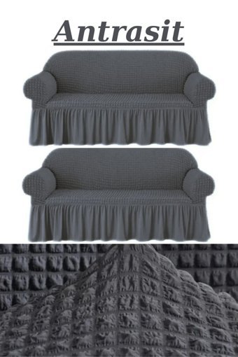 Furkanticaret Pamuklu Bürümcük Süngersiz Kapitone Giydirmeli Krem İkili Koltuk Örtüsü 180x230 cm
