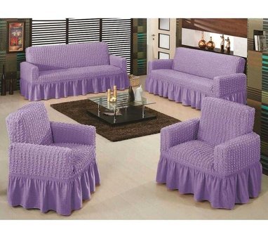 Uyintil Pamuklu - Polyester Bürümcük-Likralı Drapeli Süngerli Petek Desenli Giydirmeli Mor Dörtlü Koltuk Örtüsü