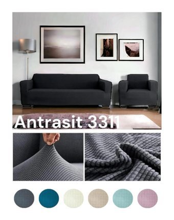 Seltenet Pamuklu - Polyester Likralı Jakarlı Süngersiz Geometrik Desenli Giydirmeli Su Geçirmez Gri Tekli Koltuk Örtüsü 180x220 cm