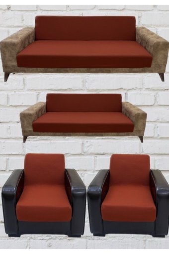 Şahane Ev Mikro Polyester Likralı Jakarlı Süngersiz Düz Giydirmeli Lastikli Turuncu Üçlü Koltuk Örtüsü 55x8 cm
