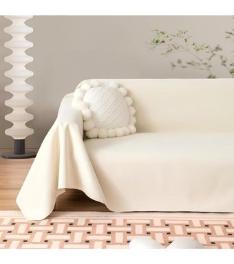 Pamukidea Pamuklu Likralı Pofuduk Süngersiz Düz Bej Üçlü Koltuk Örtüsü 180x250 cm