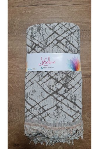 Life Line Economy Pamuklu Saçaklı Süngersiz Çizgili Kaymaz Kahverengi Tekli Koltuk Örtüsü 170x220 cm