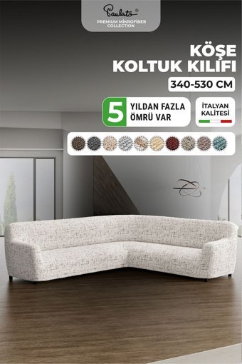 Paulato Mikrofiber Likralı Jakarlı Süngersiz Çizgili Giydirmeli Beyaz Tekli Koltuk Örtüsü 300x550 cm