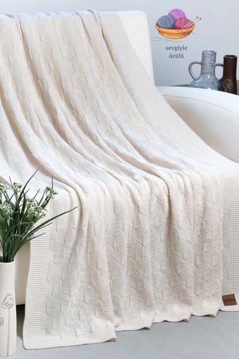 Dalisa Cups Akrilik Örgü Jakarlı Süngersiz Kaymaz Bej Tekli Koltuk Örtüsü 130x170 cm